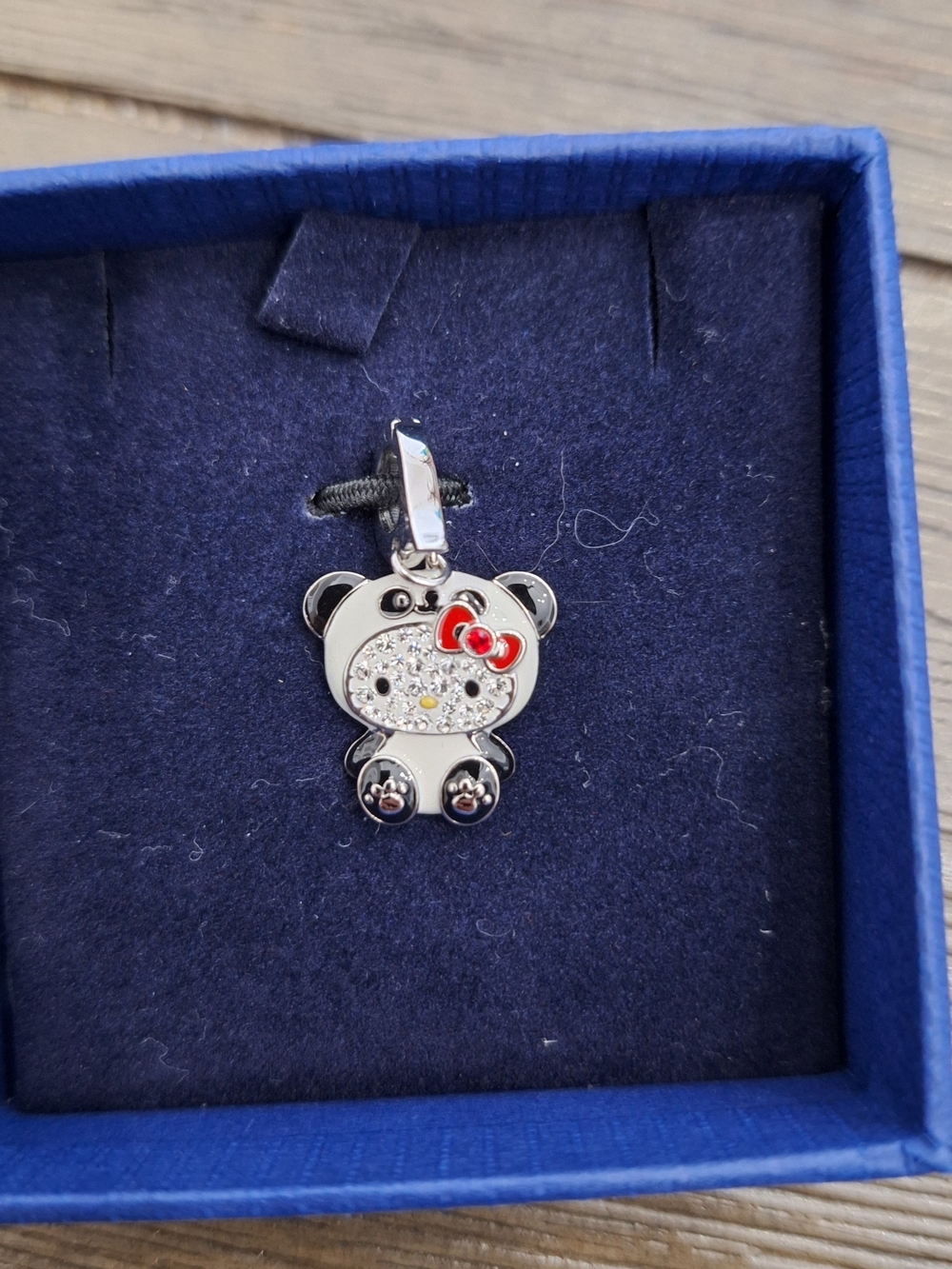 Swarovski Auth Hello Kitty Panda Charm Pendant Clear Crystal Silver Tone 5005290